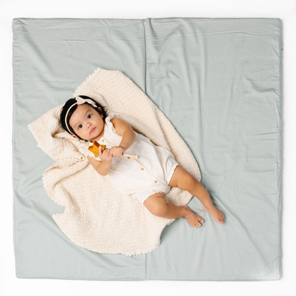 Toki Kids Standard Organic Cotton Play Mat - Sage Green/Ocean Blue.