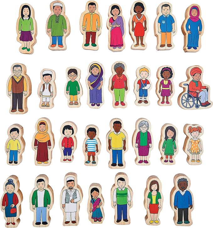 The Freckled Frog Inclusive Wooden People Blocks, 30 pieces.