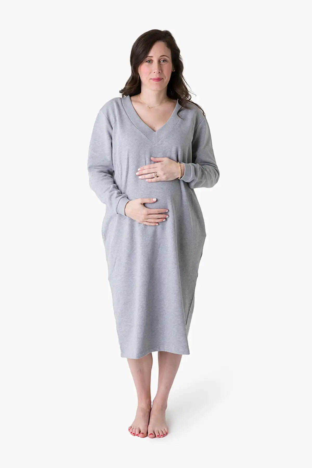 Maternity V-Neck Midi Dress.