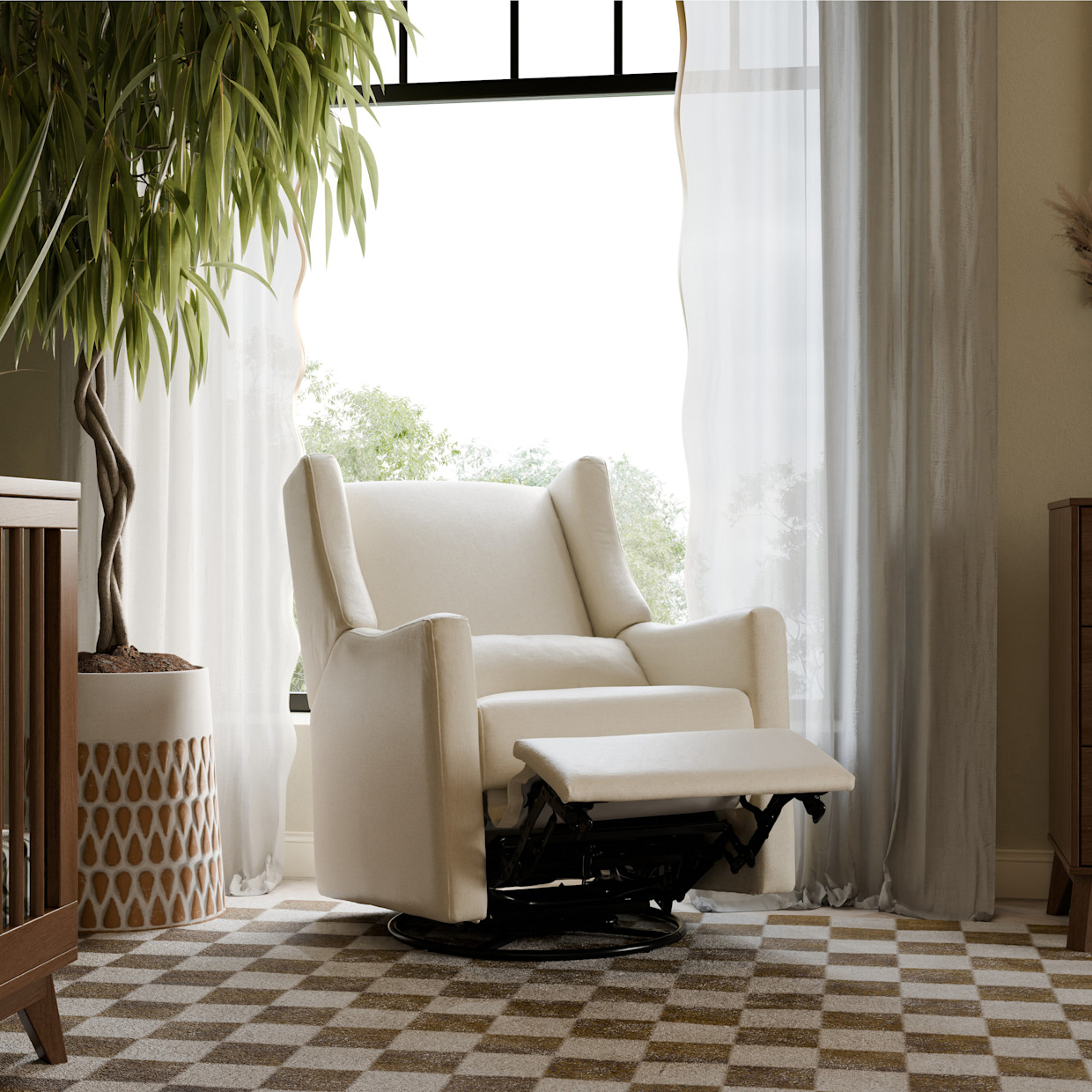 babyletto Kiwi Electronic Recliner and Swivel Glider - Performance Beach Eco Weave.