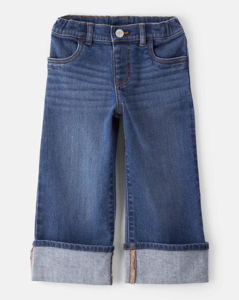 Toddler Girl Denim Wide-Leg Cuff Jeans.