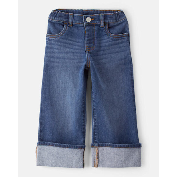 Toddler Girl Denim Wide-Leg Cuff Jeans.