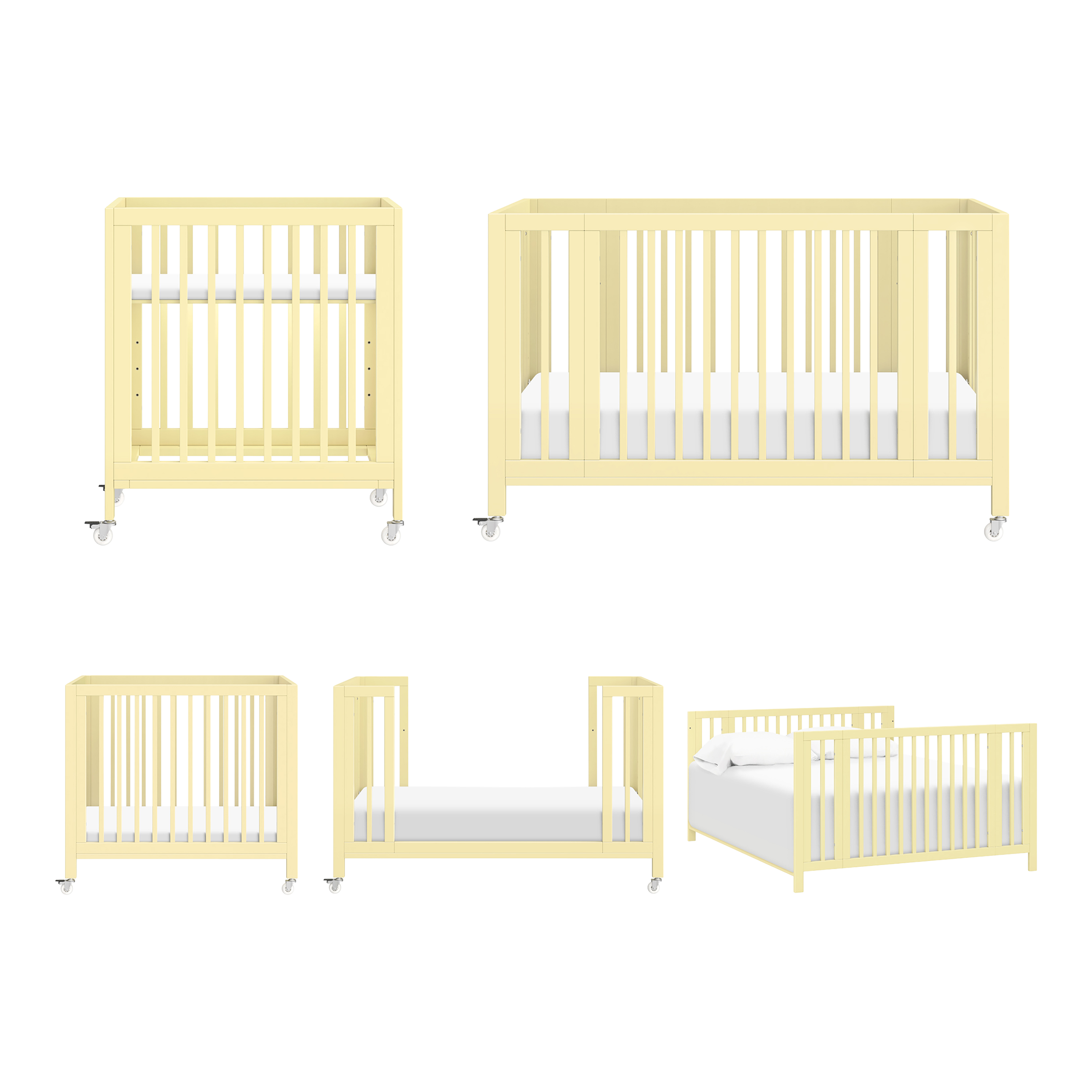 babyletto Rolli 9-in-1 Convertible All-Stages Crib with Bassinet & Toddler Bed Conversion Kits - Pale Yellow.