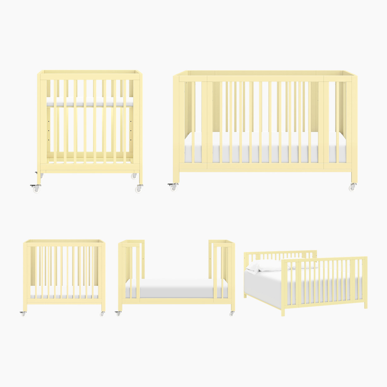 babyletto Rolli 9-in-1 Convertible All-Stages Crib with Bassinet & Toddler Bed Conversion Kits - Pale Yellow.