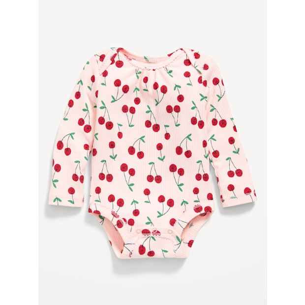 Printed Long-Sleeve Ribbed Bodysuit for Baby.