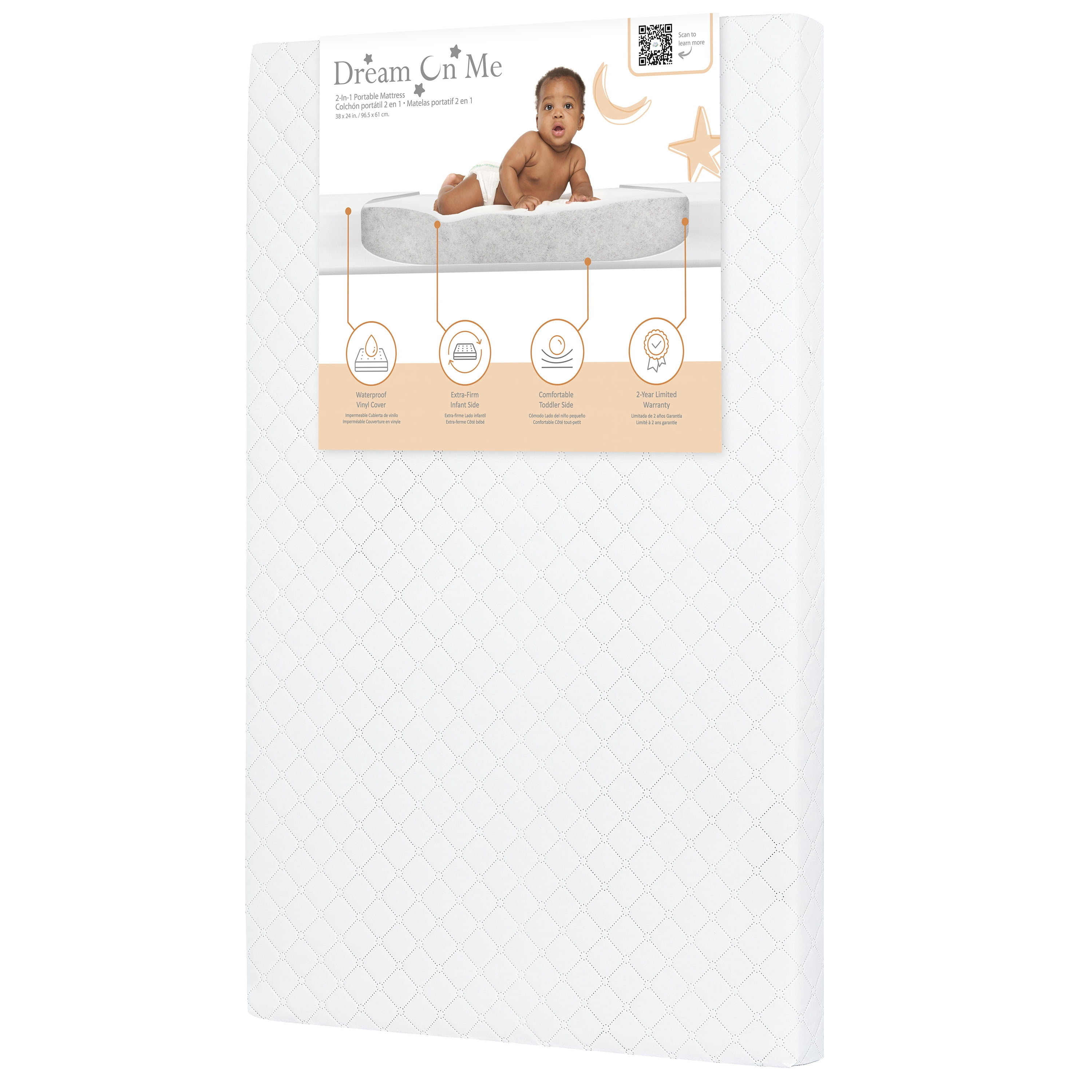 Dream On Me Dream On Me, Mini Crib Mattress, Sunset 3" Extra Firm Waterproof Vinyl - $28.92.