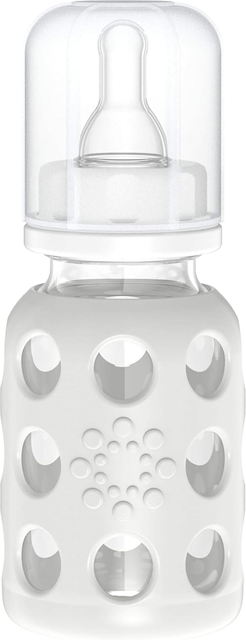 Lifefactory Glass Baby Bottle with Stage 1 Nipple and Protective Silicone Sleeve.