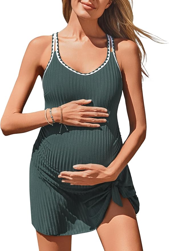 Summer Mae  Ribbed Maternity One Piece Swim Dress.
