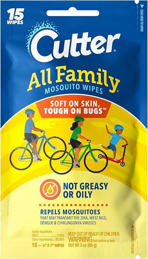 Cutter All Family Mosquito Wipes, 7% DEET.