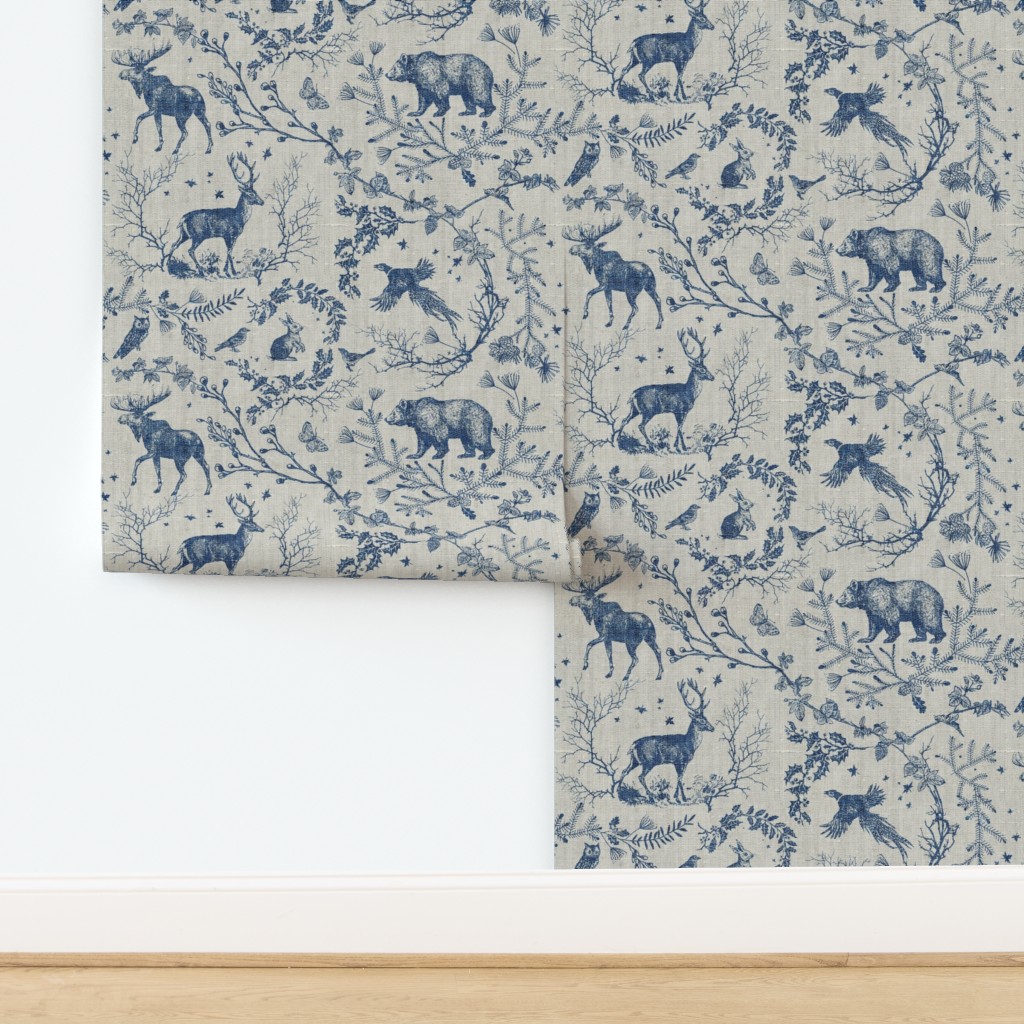 Wallpaper in Winter Woodland Toile.