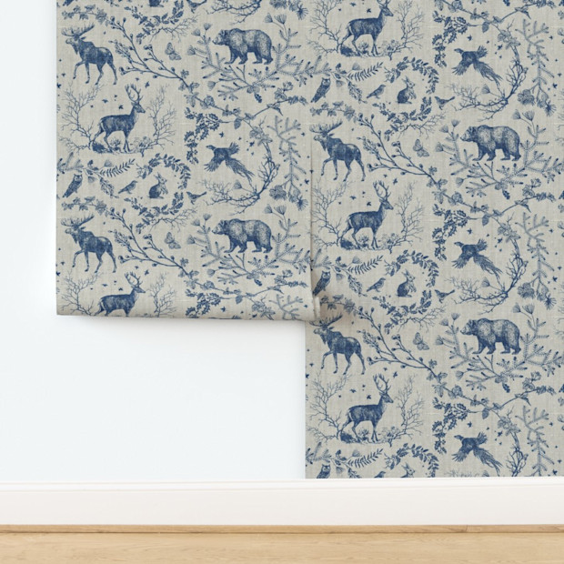 Wallpaper in Winter Woodland Toile.