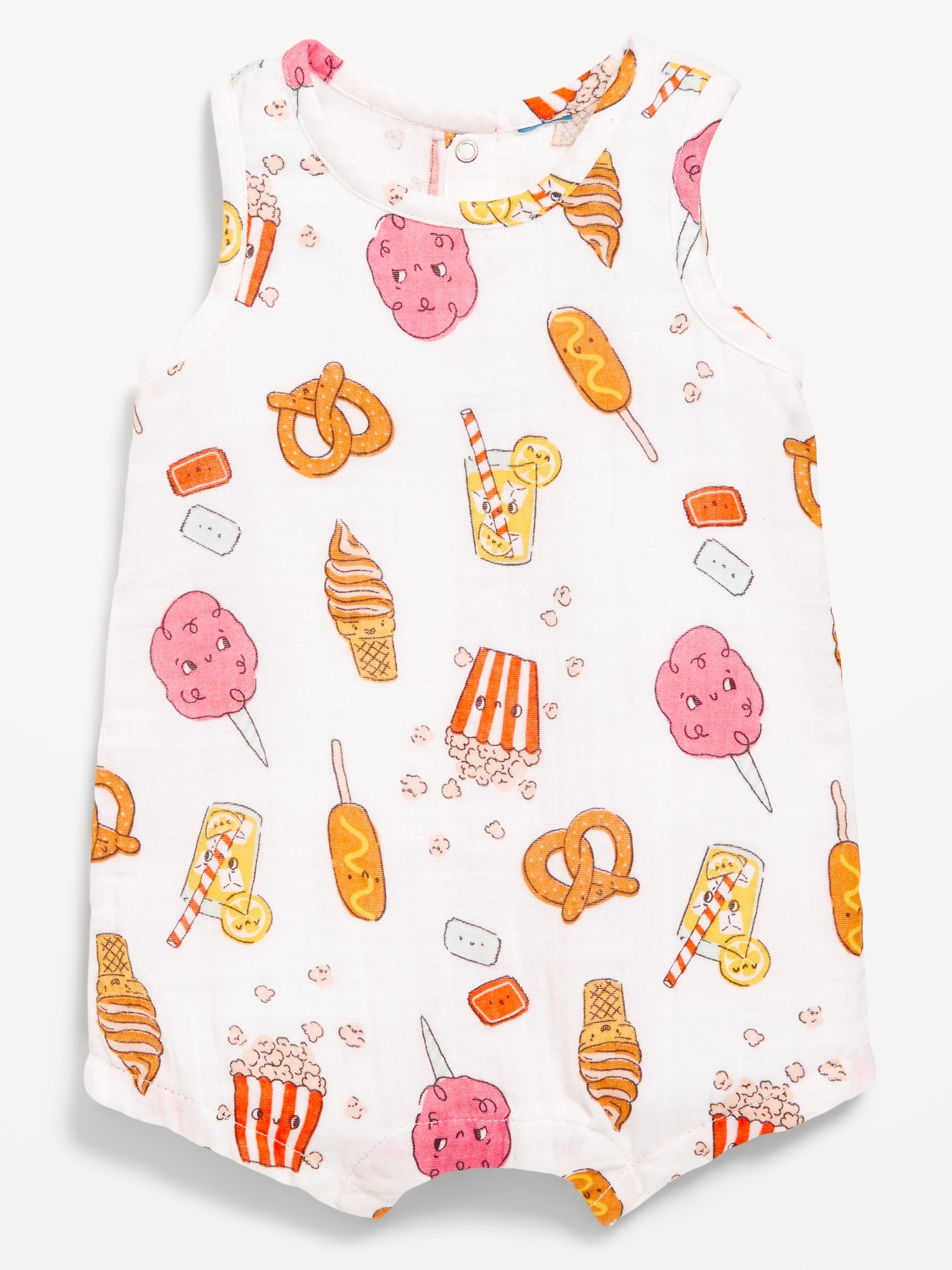 Printed Sleeveless Double-Weave One-Piece Romper.