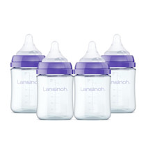 Lansinoh Anti-Colic Glass Baby Bottles, 5 Ounces, 4 Count, Includes 4 Extra Slow Flow Nipples (Size XS, Newborn), Baby Essentials