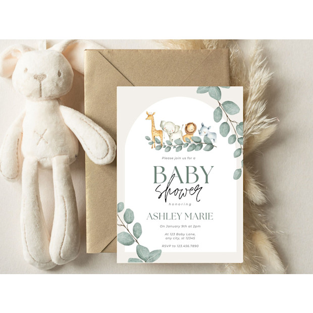 Jasmine Elizabeth Shop Animal Baby Shower Invitation.
