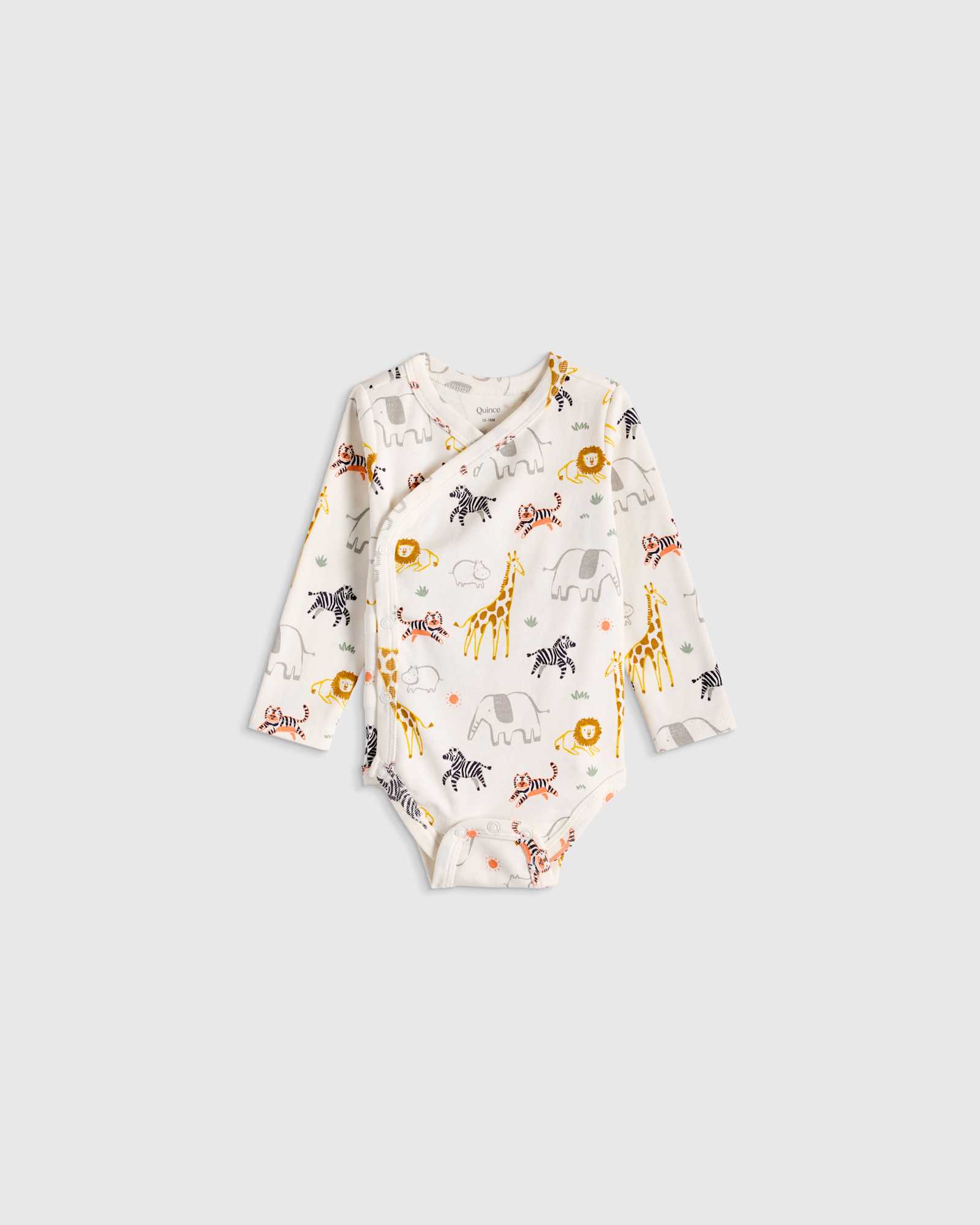 Quince 100% Organic Cotton Long Sleeve Kimono Bodysuit - Baby in Safari.