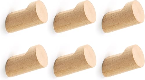 Optish Wood Wall Hooks for Hanging, 6 Pack.