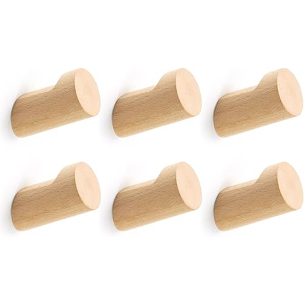Optish Wood Wall Hooks for Hanging, 6 Pack.