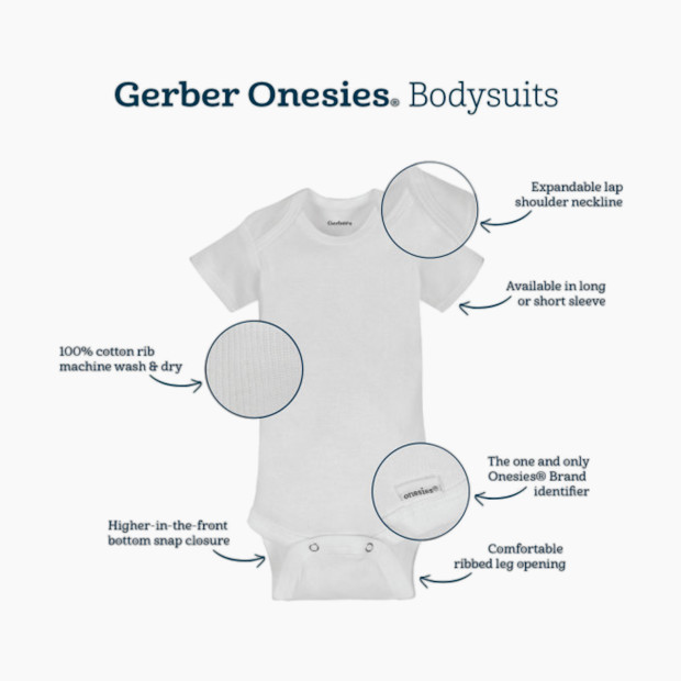 Gerber Short Sleeve Solid Onesies Bodysuits (8 Pack) - White, 12 M.