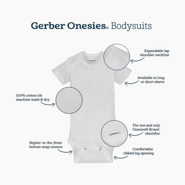 Gerber Organic Short Sleeve Solid Onesies Bodysuits (5 Pack) - White, 0-3 M.