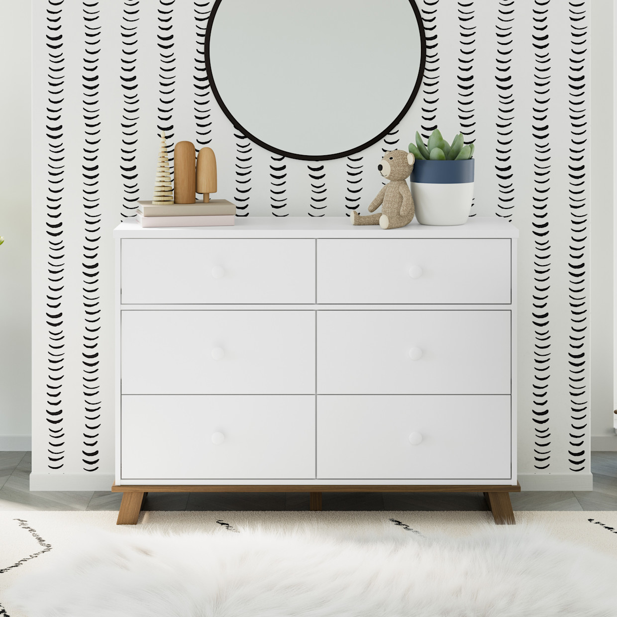 Storkcraft Modern 6 Drawer Dresser - White/Vintage Driftwood.