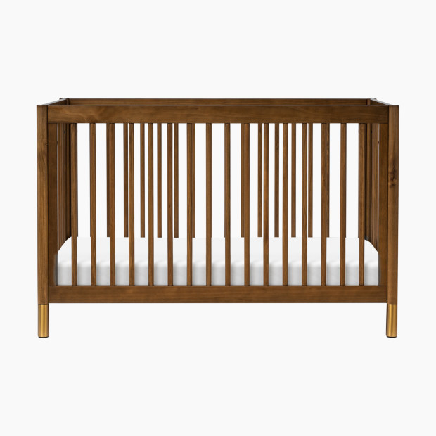 babyletto Gelato 4-in-1 Convertible Crib with Toddler Bed Conversion Kit - Natural Walnut & Gold Feet.