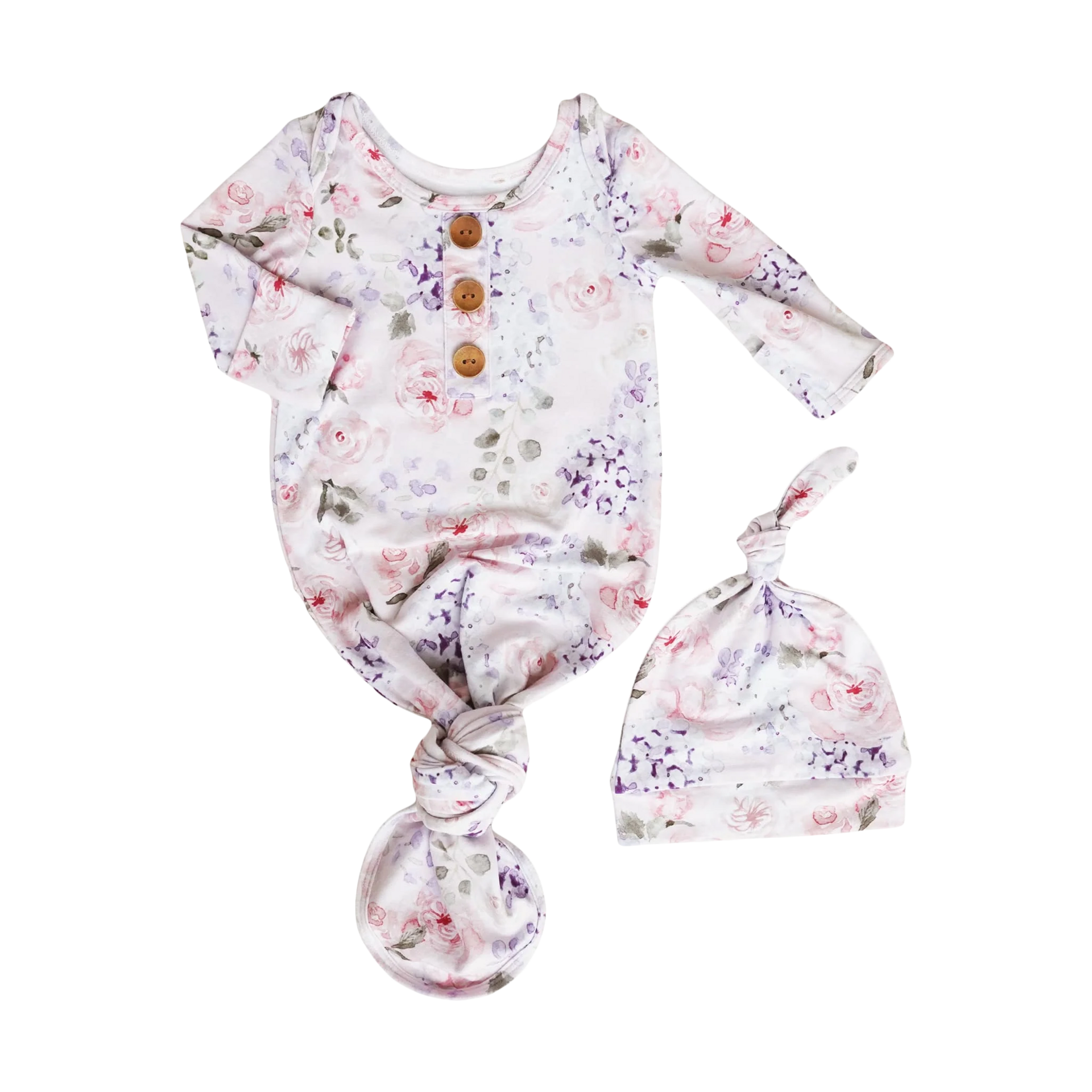 Caden Lane Newborn Baby Knot Gown & Hat Set - Henlee's Hydrangea, Newborn.