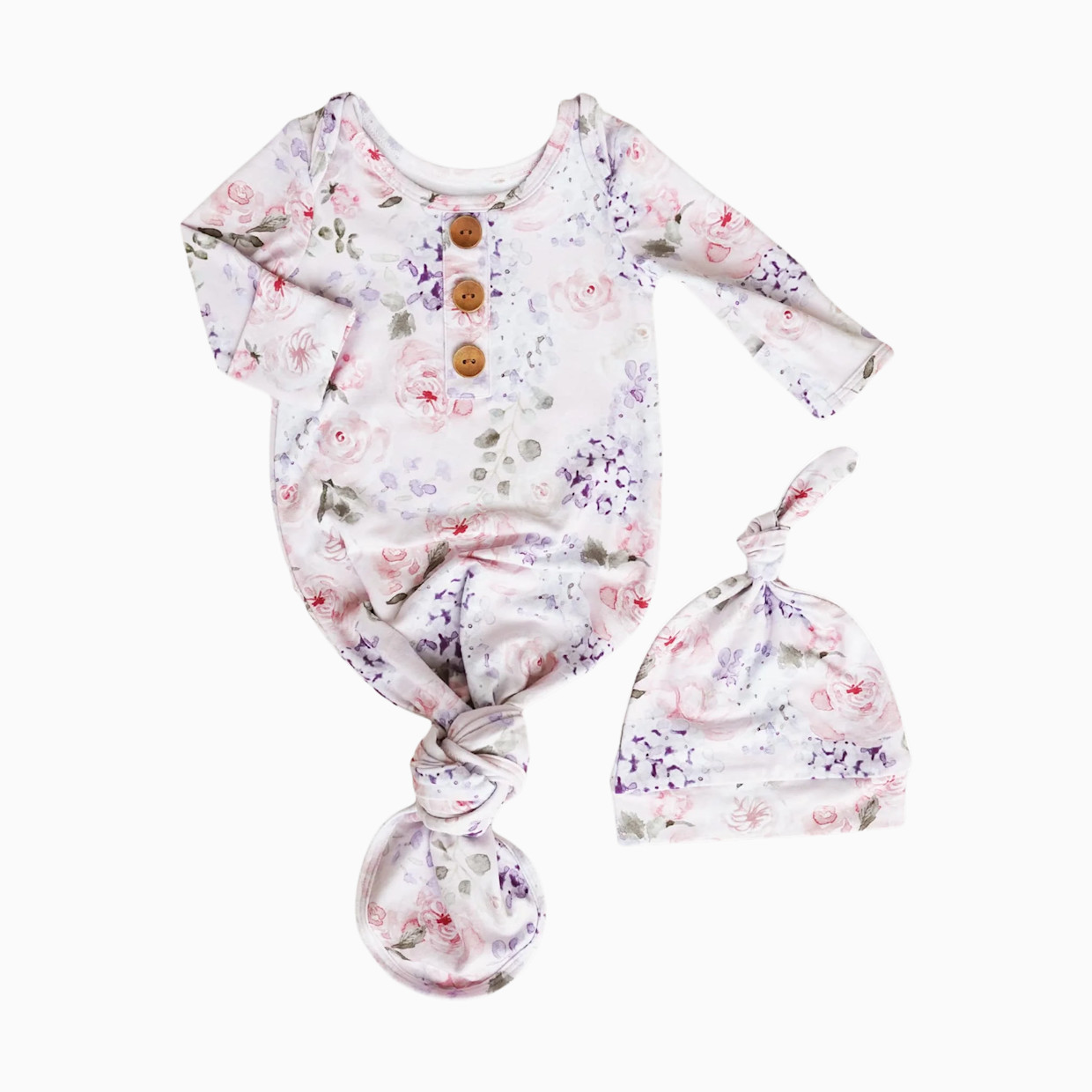 Caden Lane Newborn Baby Knot Gown & Hat Set - Henlee's Hydrangea, Newborn.