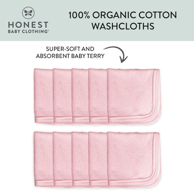 Honest Baby Clothing 10-Pack Organic Cotton Baby Terry Wash Cloths - Pink, Os.