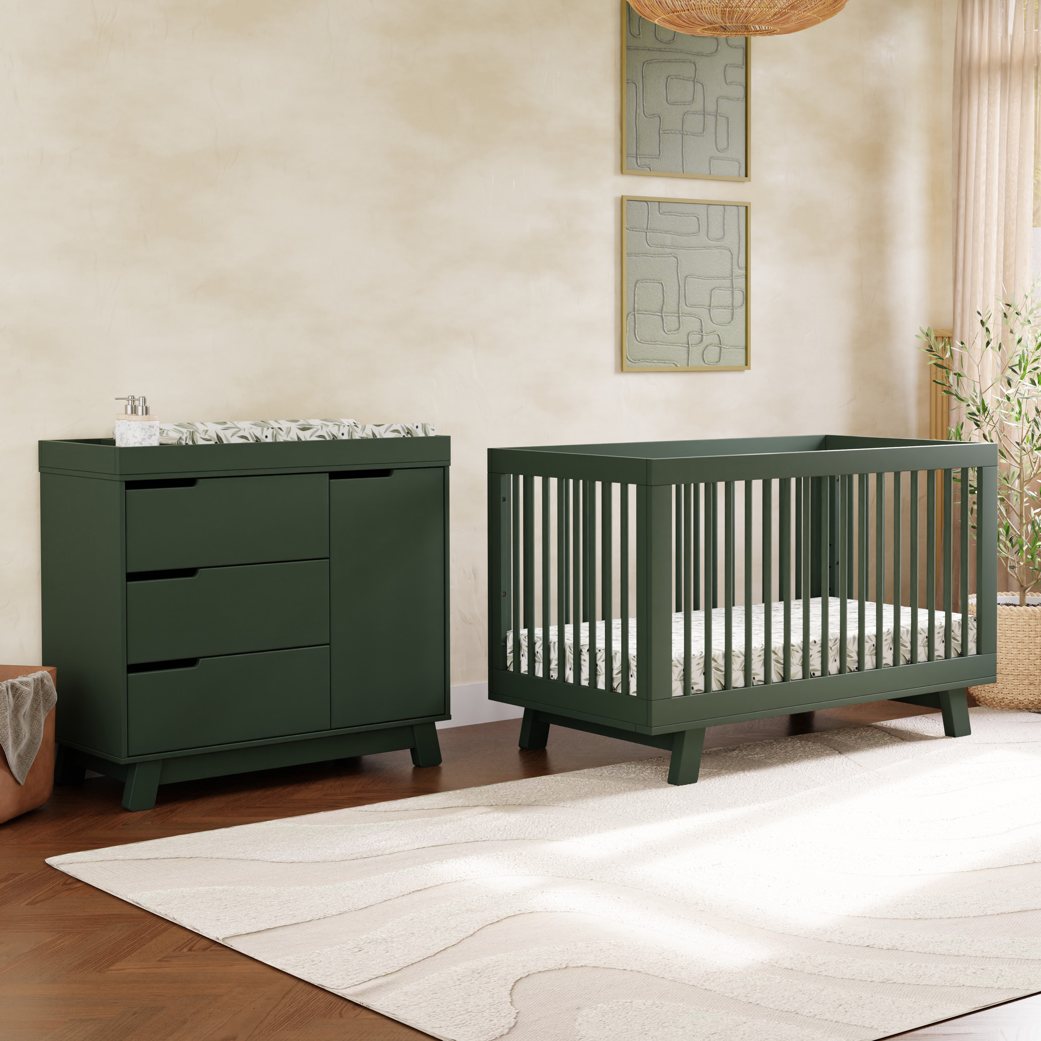 babyletto Hudson 3-in-1 Convertible Crib with Toddler Bed Conversion Kit - Forest Green.