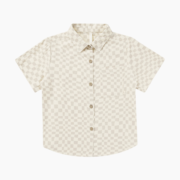 Rylee + Cru Collared Short Sleeve Shirt - Dove Check, 18-24 M.