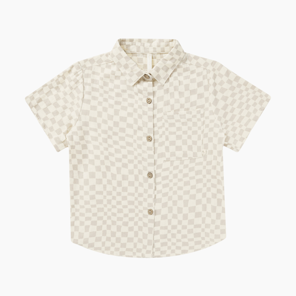 Rylee + Cru Collared Short Sleeve Shirt - Dove Check, 6-12 M.