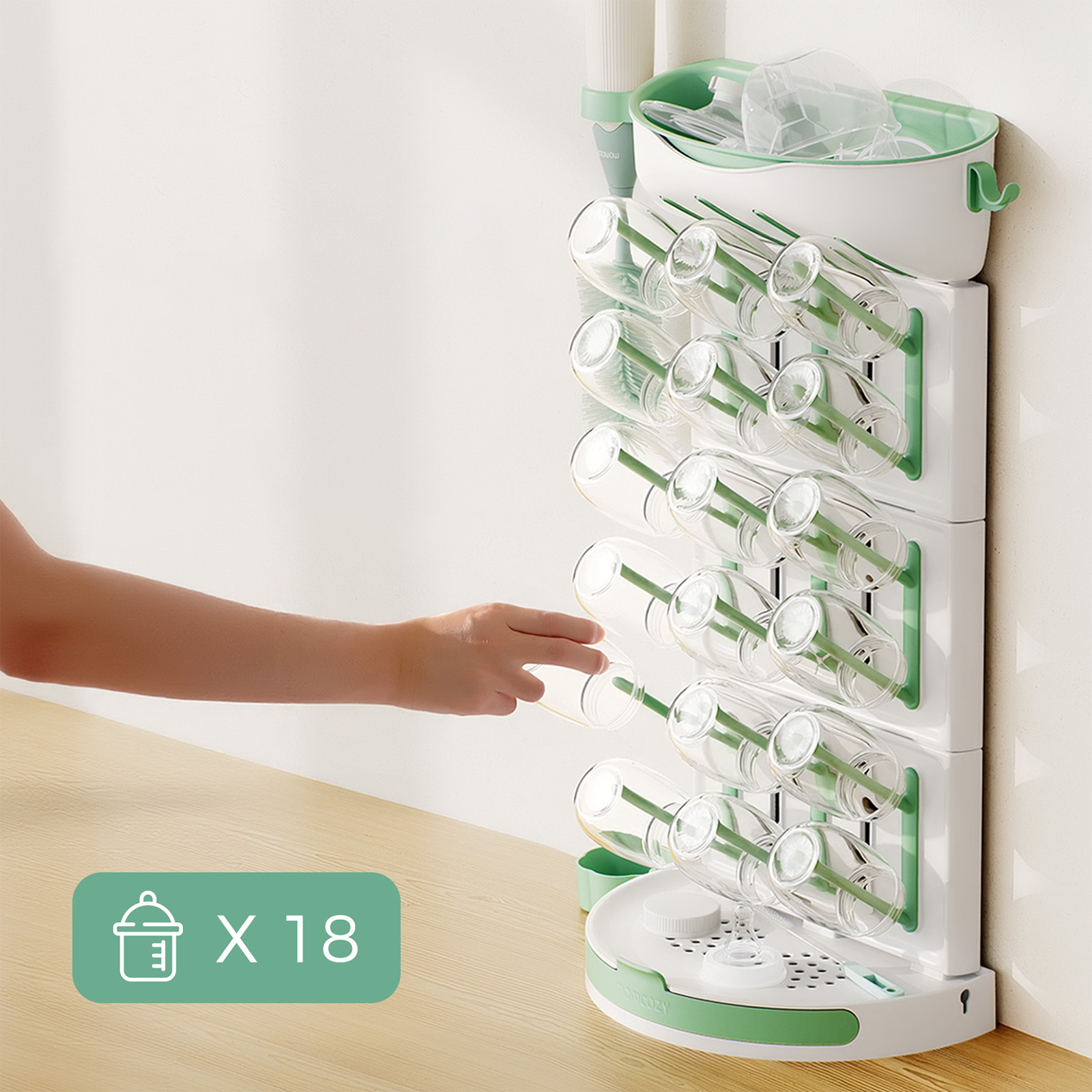 Momcozy Vertical Bottle Drying Rack for 18 Bottles.