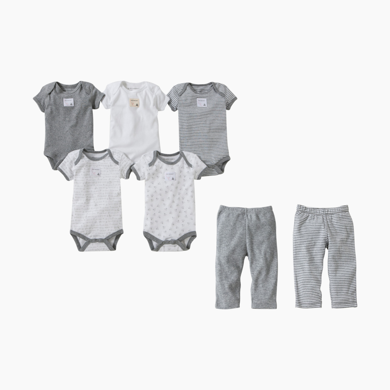 Burt's Bees Baby Organic Short Sleeve Bodysuit & Pant Set - Heather Grey, 0-3 Months.