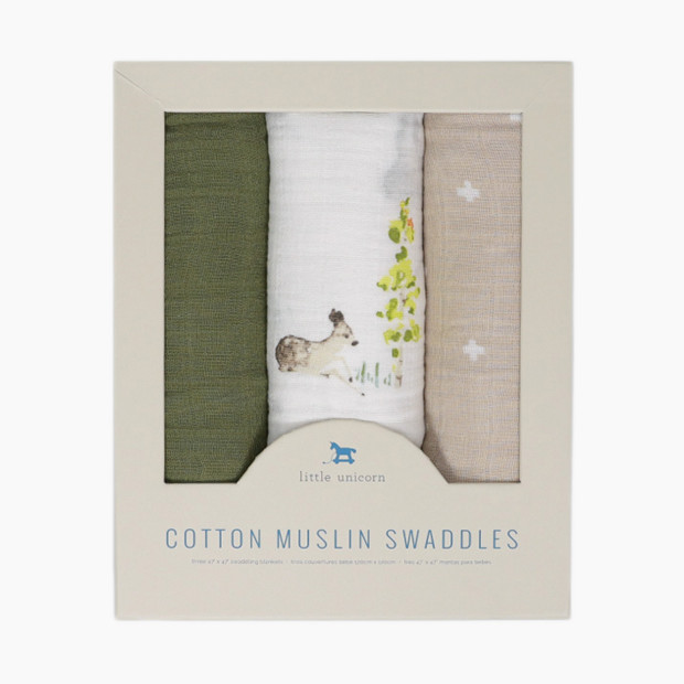 Little Unicorn Cotton Muslin Swaddle Blanket 3 Pack - Oh Deer 2.