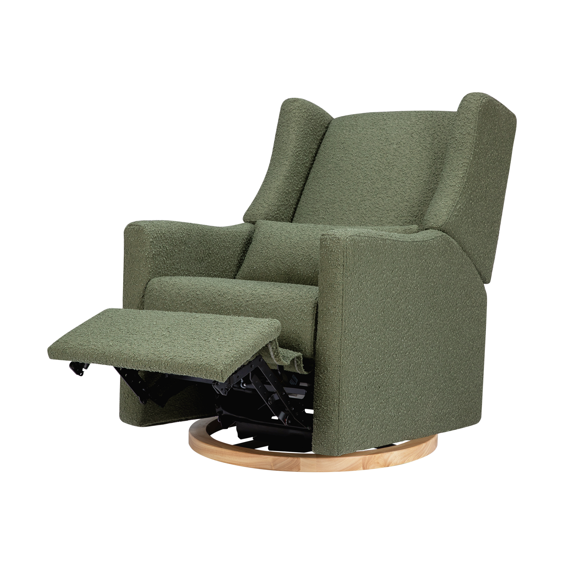 babyletto Kiwi Electronic Recliner and Swivel Glider - Olive Boucle With Light Base.