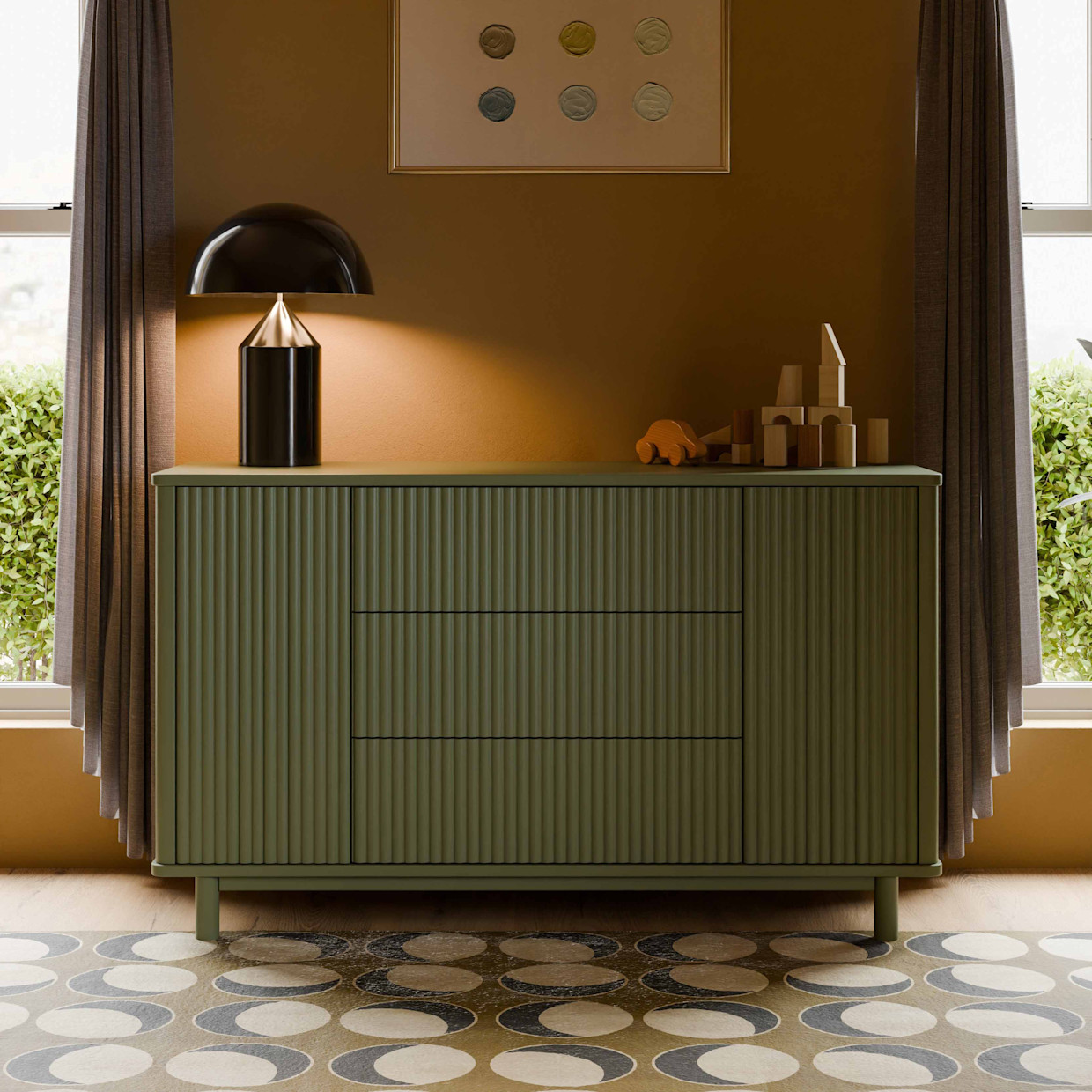 babyletto Pogo Tambour Assembled Dresser - Olive.