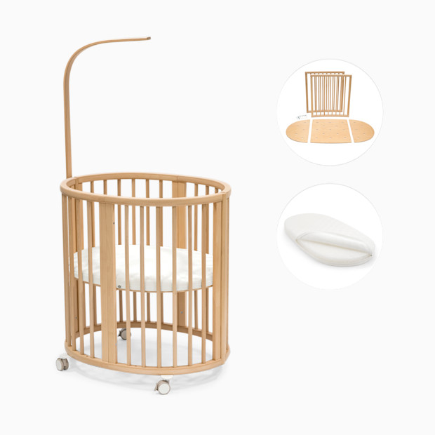 Stokke Sleepi3-in-1 Convertible Crib with Mattresses and Extension Kit.