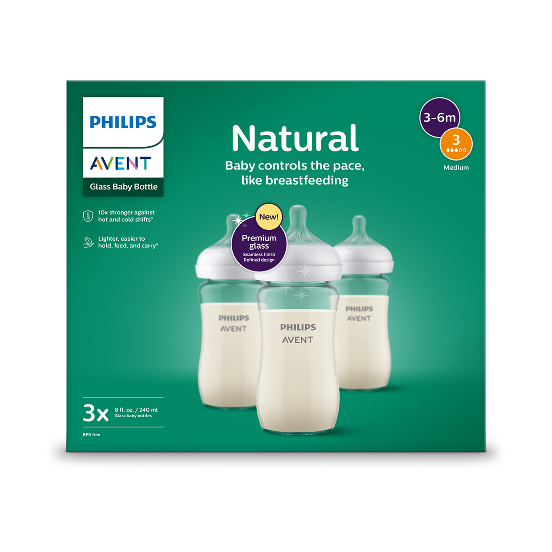 Philips Avent Glass Natural Baby Bottle - 8 Oz, 3.