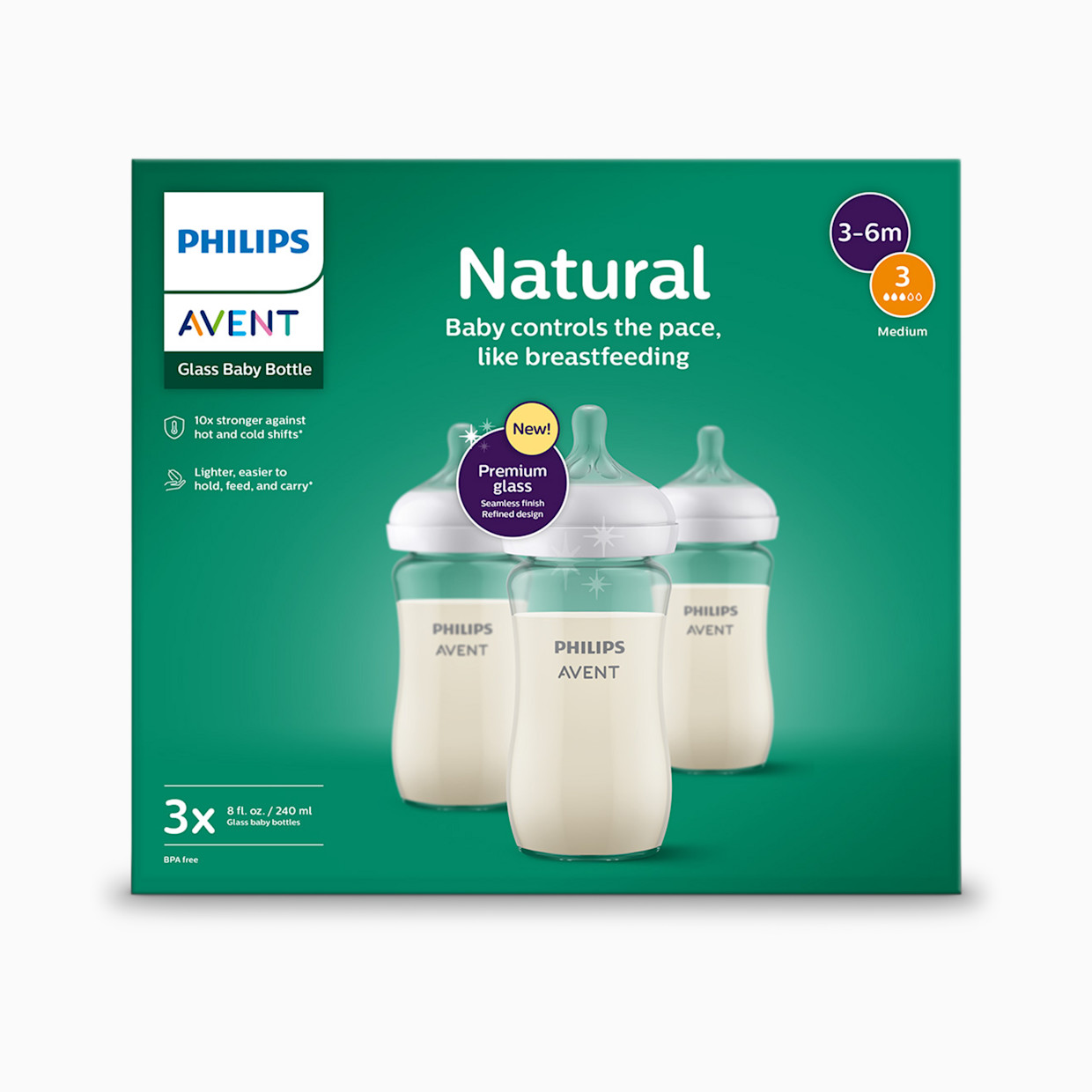 Philips Avent Glass Natural Baby Bottle - 8 Oz, 3.