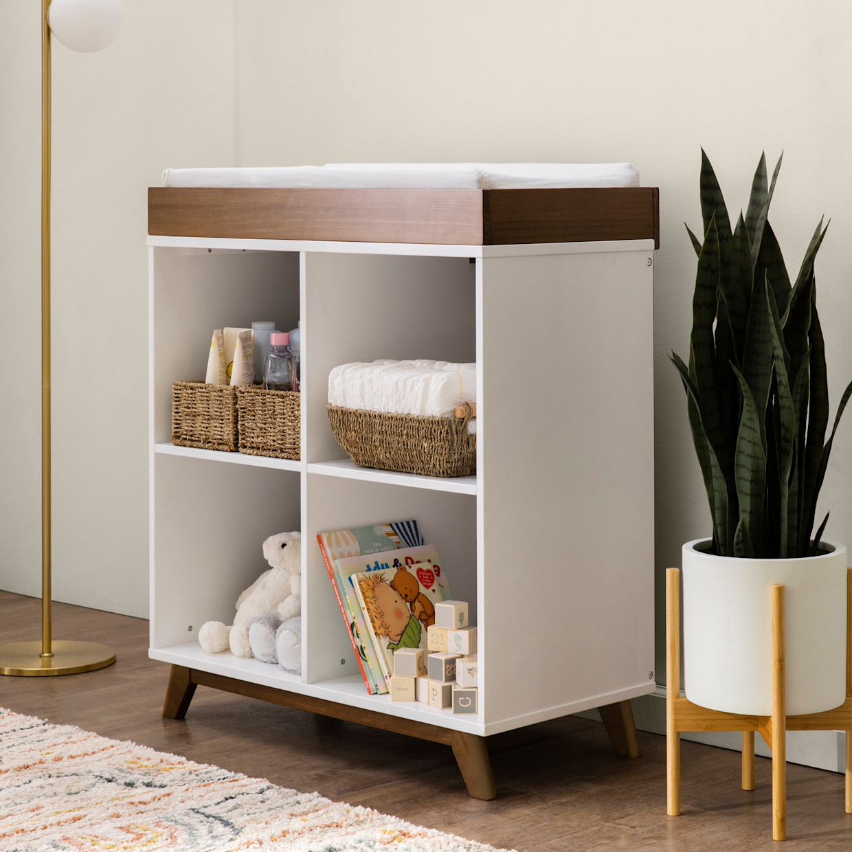 daVinci Otto Convertible Changing Table and Cubby Bookcase - White And Walnut.