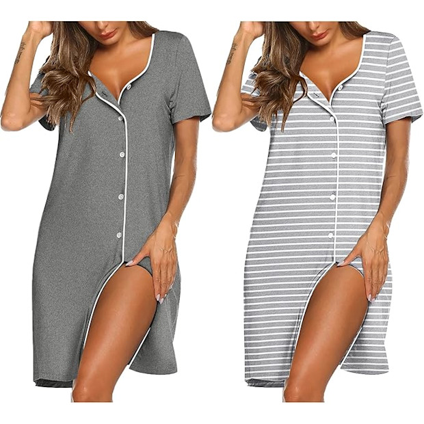 Ekouaer Short Sleeve V Neck Pajama Dress (2-Pack).