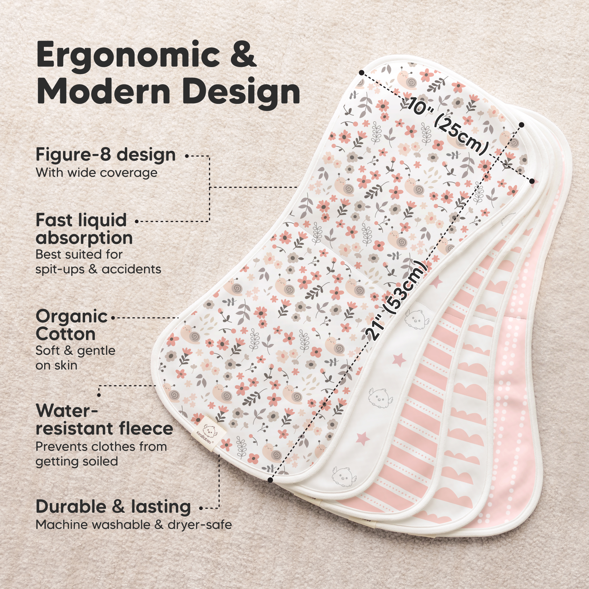 KeaBabies Urban Burp Cloths (5 Pack) - Sweet Charm.