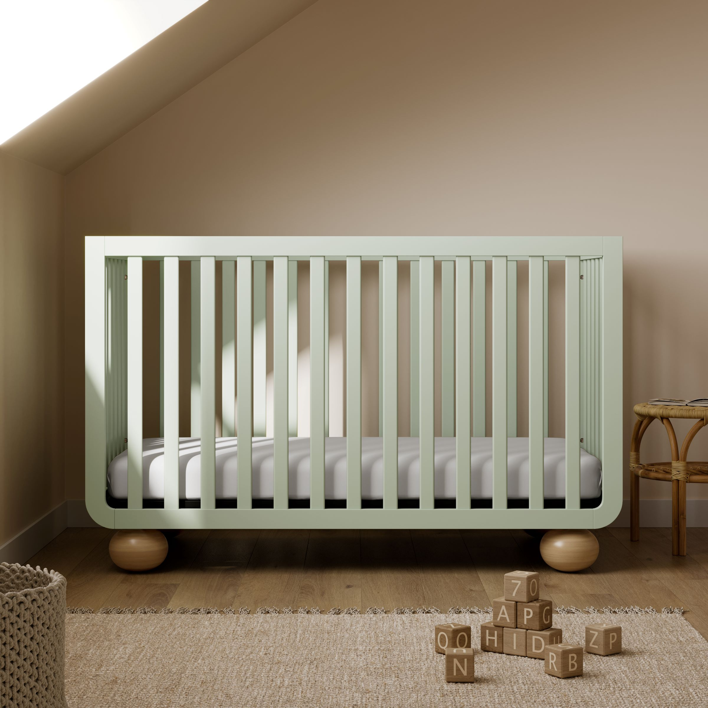 Storkcraft Amalfi Deluxe 5-in-1 Convertible Crib - Sage With Driftwood.
