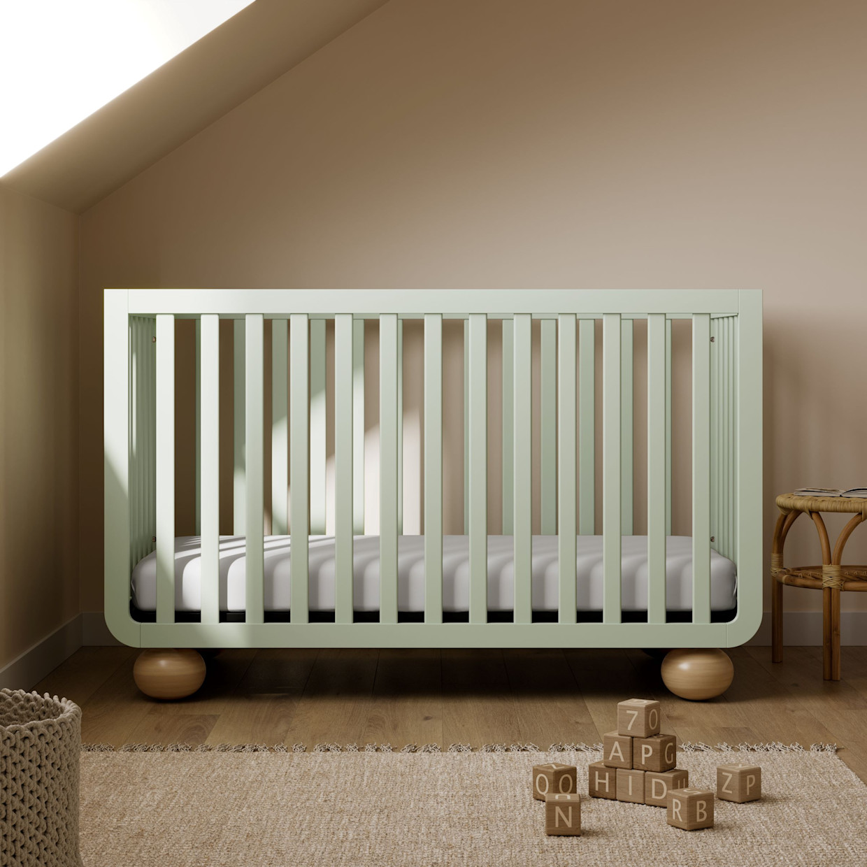 Storkcraft Amalfi Deluxe 5-in-1 Convertible Crib - Sage With Driftwood.