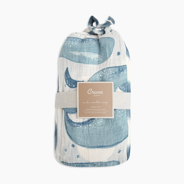 Crane Baby Cotton Muslin Swaddles (2 Pack) - Caspian Whales And Tie Dye.