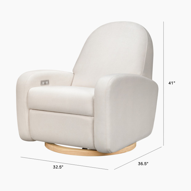 babyletto Nami Electronic Recliner and Swivel Glider Recliner in Eco-Performance Fabric - Performance Cream Eco-Weave With Light Wood Base.
