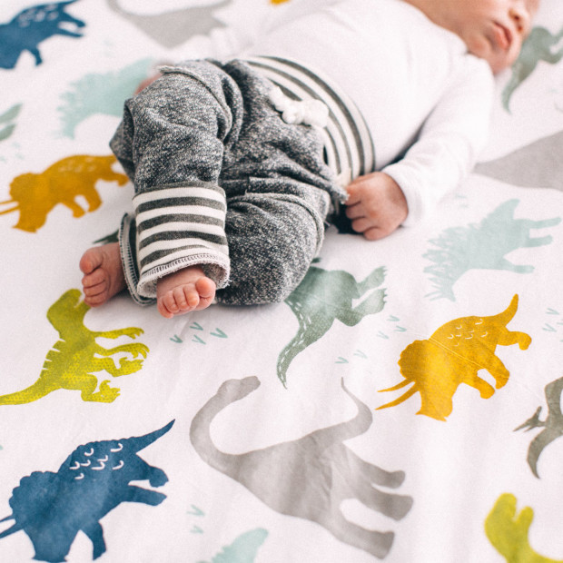 Little Unicorn Cotton Muslin Crib Sheet - Dino Friends.