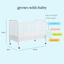Dimensions and features of the crib with labels