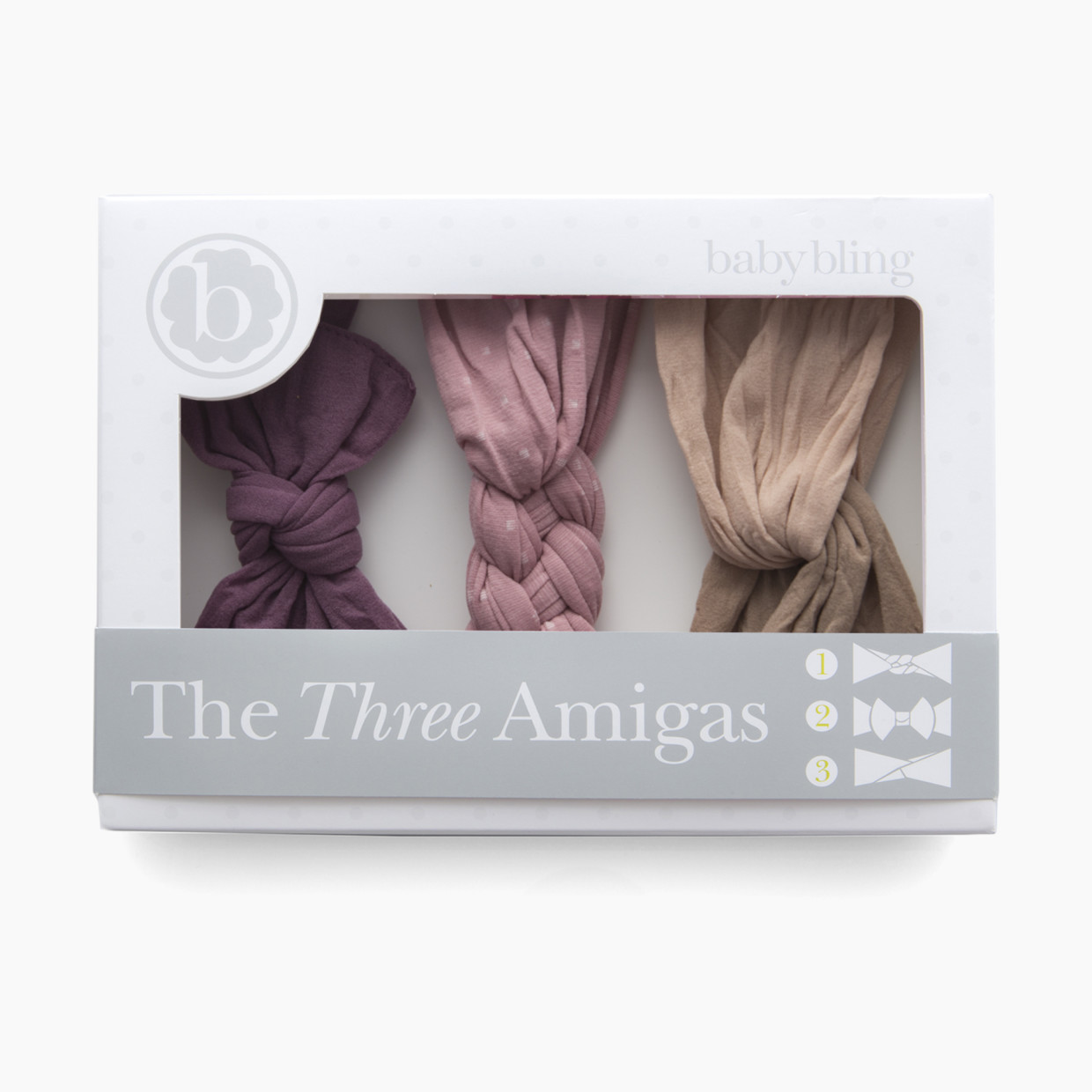 Baby Bling The Three Amigas Headband Bow Gift Set (3 Pack) - Mauve Dot/Lilac/Taupe.