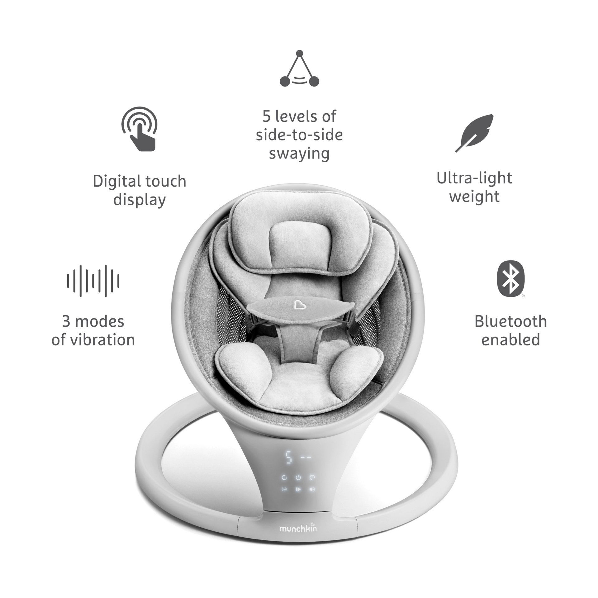 Munchkin Vibration Baby Swing - Bluetooth-Enabled Smart Seat with Music and Motion.